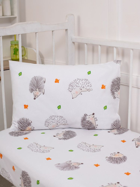 Наволочка 40*60 см, перкаль, детская расцветка (Ёжики)