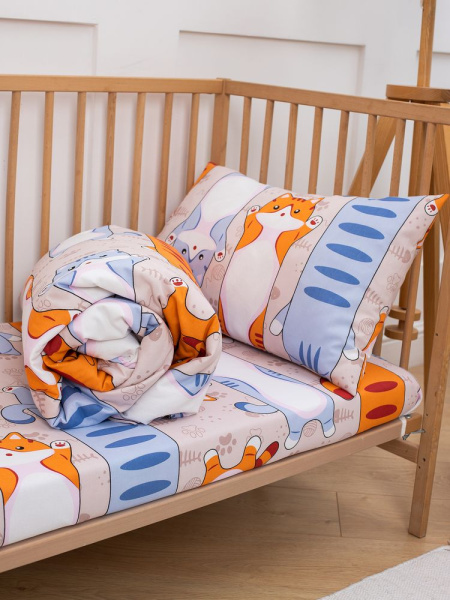 Пододеяльник 112*147 см в детскую кроватку, бязь "Комфорт" (Кот батон)