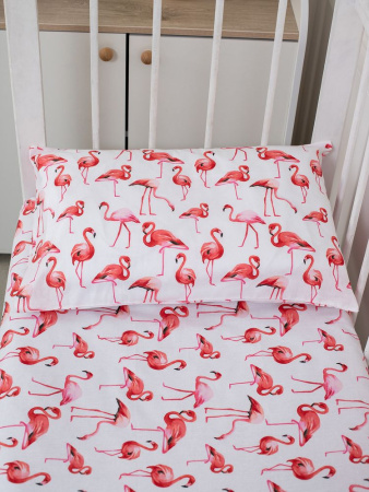 Простыня 100*150 см в детскую кроватку, перкаль, детская расцветка (Фламинго)