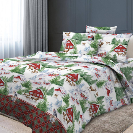 Простыня на резинке 160*200 см, бязь ГОСТ, борт 25 см (Зимняя сказка)