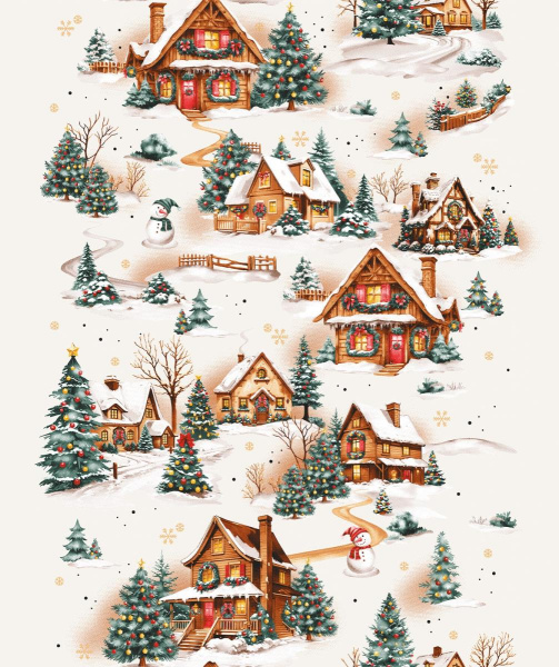 Дорожка для сервировки 50*150 см, хлопок 100% (Снеговики, бежевый)