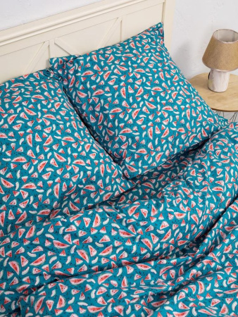 Наволочка 40*60 см, перкаль, детская расцветка (Арбузики, бирюзовый)