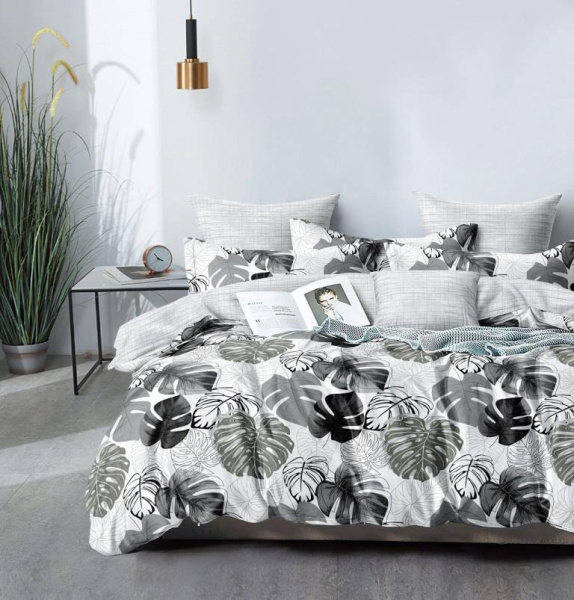 Наволочка 50*70 см, на молнии, поплин (Листья Диаманте (компаньон))