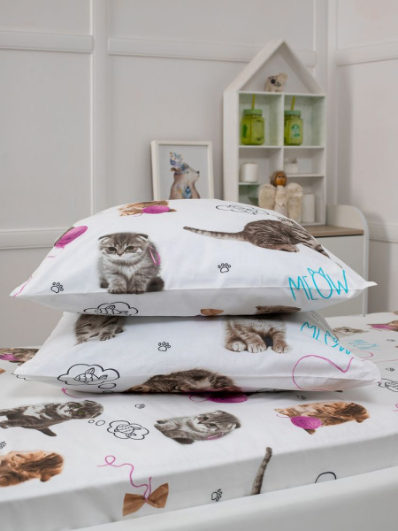 Наволочка 70*70 см, перкаль, детская расцветка (Пушистики)