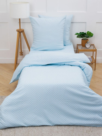 Простыня на резинке 090*200 см, бязь "Комфорт 150 см", борт 25 см (Виши, голубой)