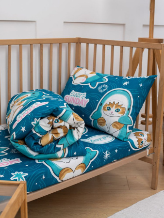 Комплект постельного белья в детскую кроватку, бязь "Комфорт", детская расцветка (Кот Акула)