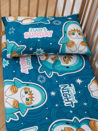 Комплект постельного белья в детскую кроватку, бязь "Комфорт", детская расцветка (Кот Акула)