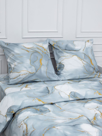 Комплект постельного белья Евромакси, перкаль (Мраморный узор, серый)