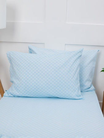 Простыня на резинке 090*200 см, бязь "Комфорт 150 см", борт 25 см (Виши, голубой)