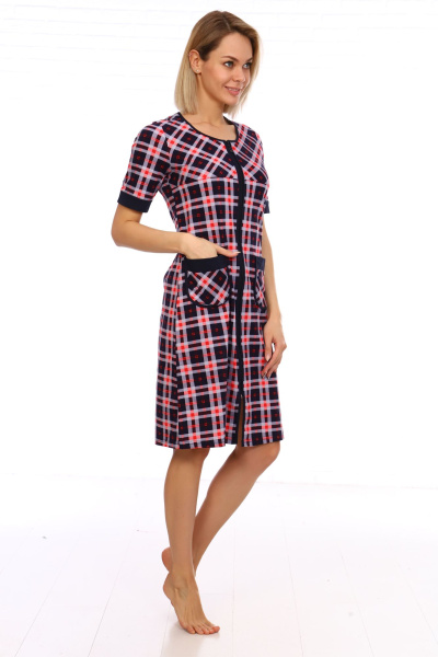 Халат женский, модель 124,трикотаж  (Шотландка, розовый)