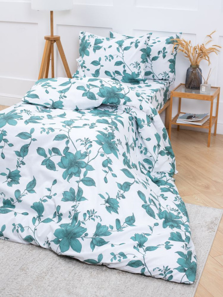 Наволочка 50*70 см, бязь "Комфорт", на пуговицах (Грация, зеленый)