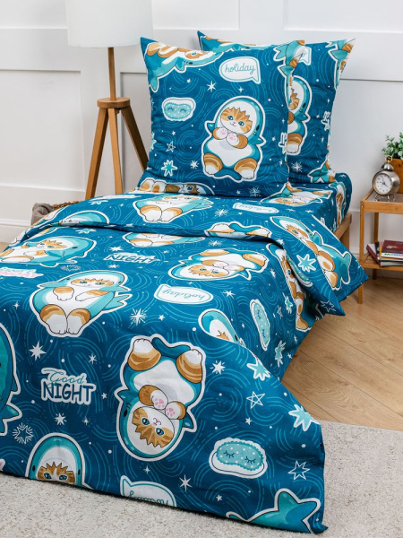 Комплект постельного белья 1,5-спальный, бязь "Комфорт", детская расцветка (Кот Акула)