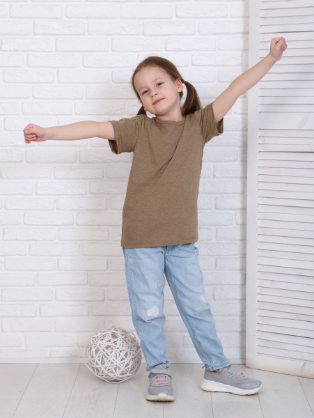 Футболка детская, модель 321, трикотаж (Хаки меланж)