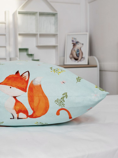 Наволочка 60*60 см, перкаль, детская расцветка (Лисята)