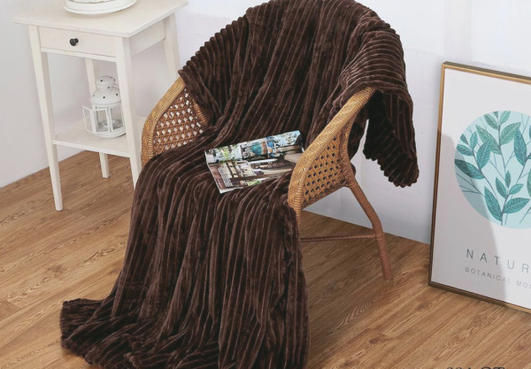 Плед 175*210 см, Велсофт - жаккард, Нежность (Шоколад-страйп)