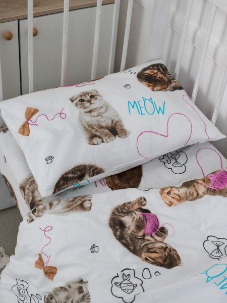 Комплект постельного белья в детскую кроватку, перкаль (Пушистики)