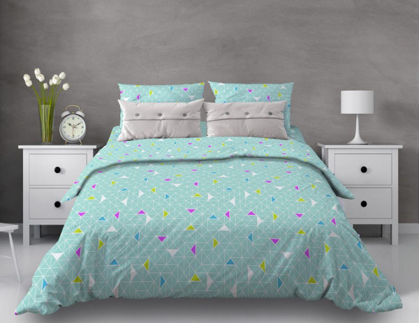 Комплект постельного белья 1,5-спальный, бязь "Комфорт" (Треугольники, бирюзовый)