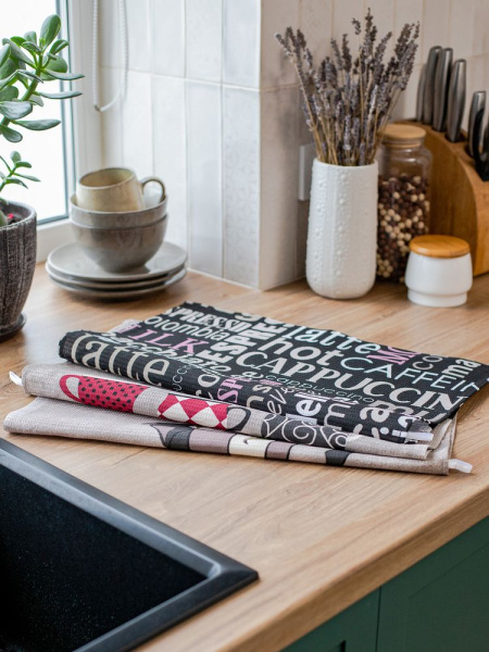 Комплект вафельных полотенец 48*60 см, 3 штуки (Мокко, черный)