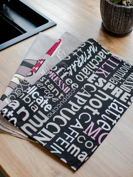 Комплект вафельных полотенец 48*60 см, 3 штуки (Мокко, черный)