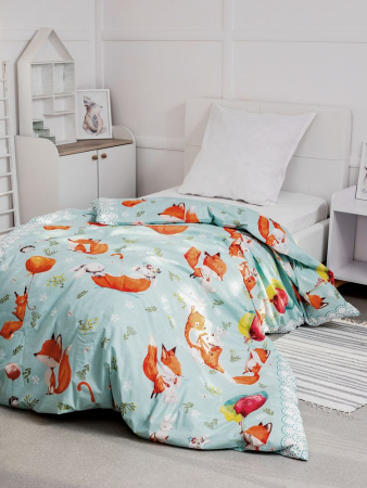 Пододеяльник 1,5-спальный, перкаль, детская расцветка (Лисята)