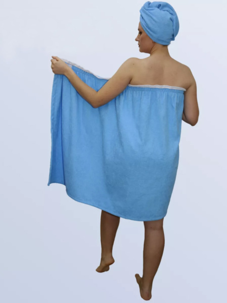 Комплект для сауны женский,100% хлопок (Голубой  )