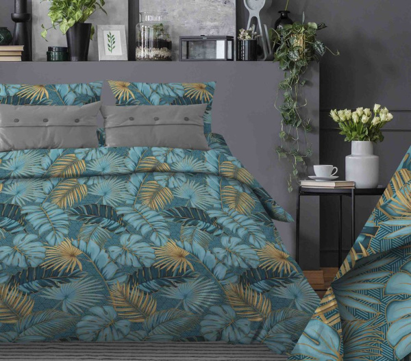 Наволочка 60*60 см, бязь "Комфорт" (Тропики, бирюзовый)