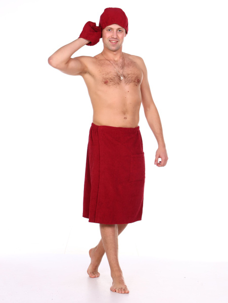 Комплект для сауны мужской,100% хлопок (Бордовый                )