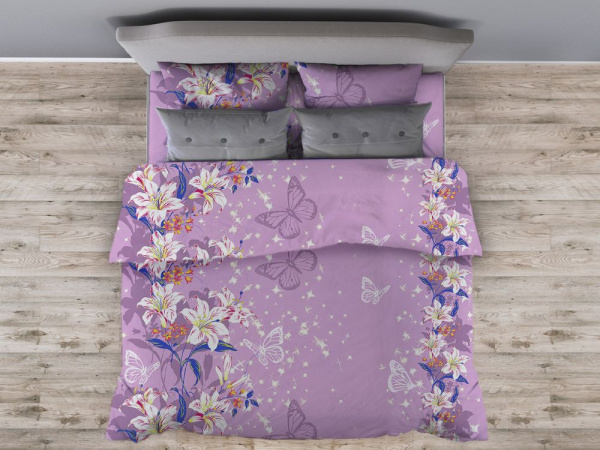 Наволочка 50*70 см, бязь "Комфорт", на пуговицах (Лилии, сиреневый)