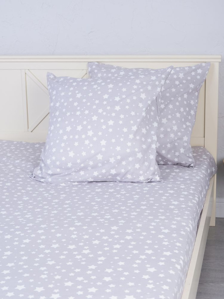 Простыня на резинке 090*190 см, перкаль, детская расцветка (Звёзды)