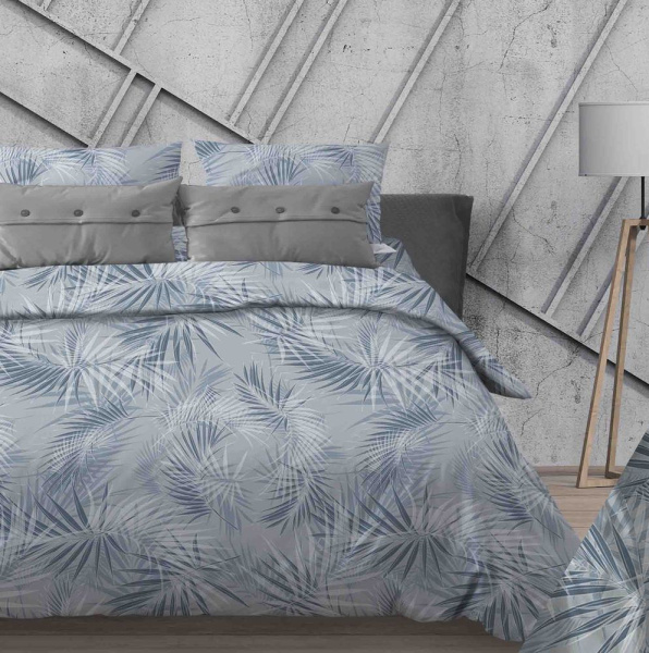 Комплект постельного белья Семейный, поплин (Тропикана, серый)