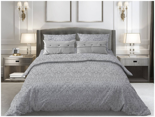 Простыня на резинке 090*200 см, бязь "Комфорт", борт 25 см (Дамаск, серый)