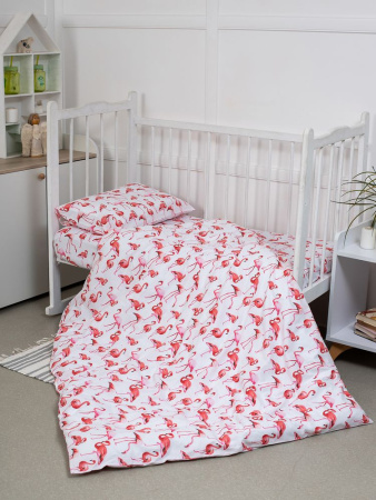 Простыня 100*150 см в детскую кроватку, перкаль, детская расцветка (Фламинго)