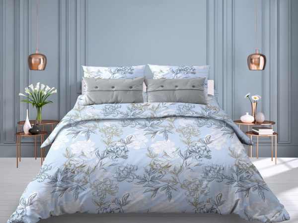 Комплект постельного белья 1,5-спальный, бязь "Комфорт" (Симфония, голубой)