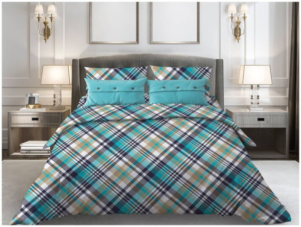 Простыня Евро, поплин (Лондон, бирюзовый)