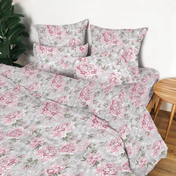 Комплект постельного белья Евростандарт, перкаль (Пионовый сад)