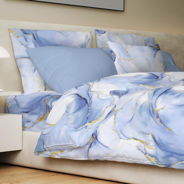 Пододеяльник Евро 200*220 см, перкаль (Мраморный узор, синий)