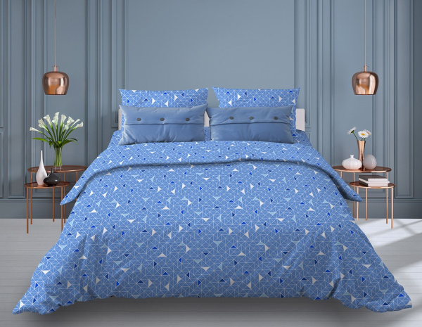 Пододеяльник 2-спальный, бязь "Комфорт" (Треугольники, светло-синий)