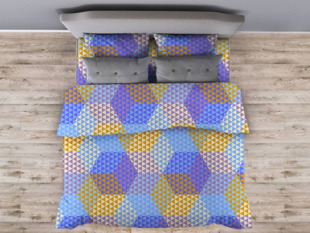 Простыня на резинке 160*200 см, поплин, борт 25 см (Гексагон, голубой)