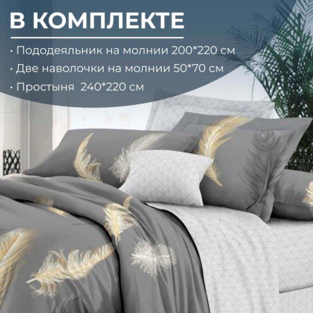 Комплект постельного белья Евростандарт, на молнии, поплин (Финист)