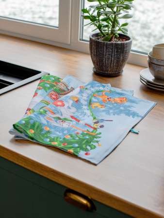 Комплект вафельных полотенец 48*60 см, 3 штуки (Веселый праздник)