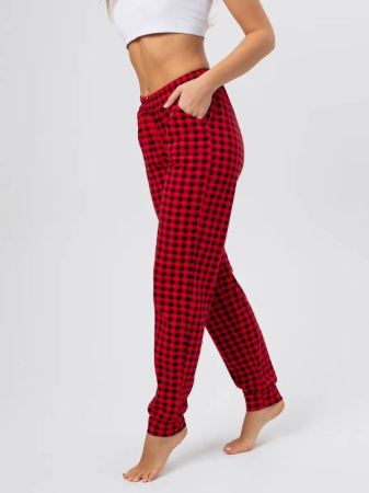 Брюки пижамные женские, модель 162, трикотаж (Красно-черная клетка)