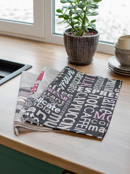 Комплект вафельных полотенец 48*60 см, 3 штуки (Мокко, черный)