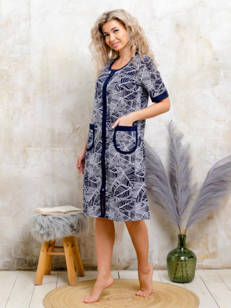 Халат женский, модель 124,трикотаж  (Листья)