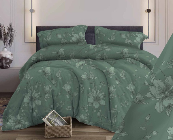 Наволочка 60*60 см, бязь "Комфорт" (Грация, изумрудный)